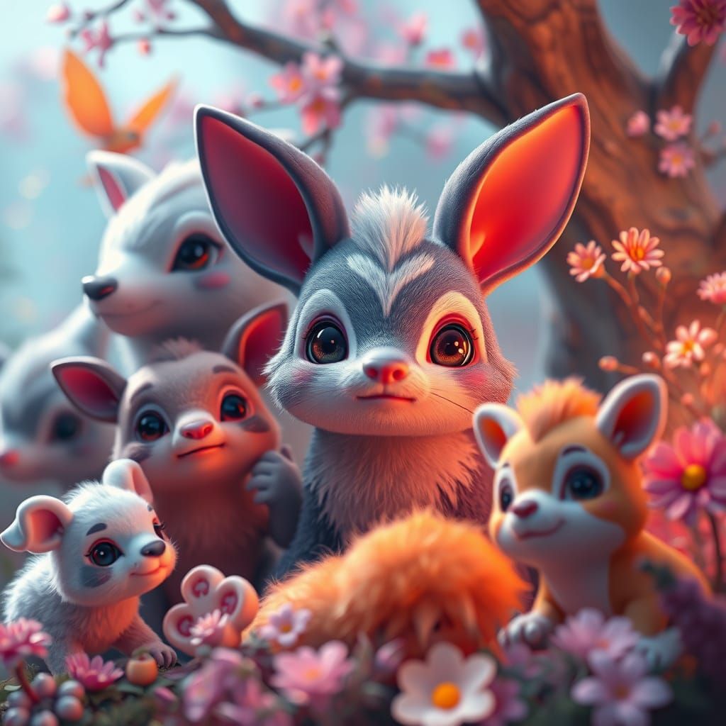 Dreamlike Fantasy Creatures in a Vibrant 8K Environment