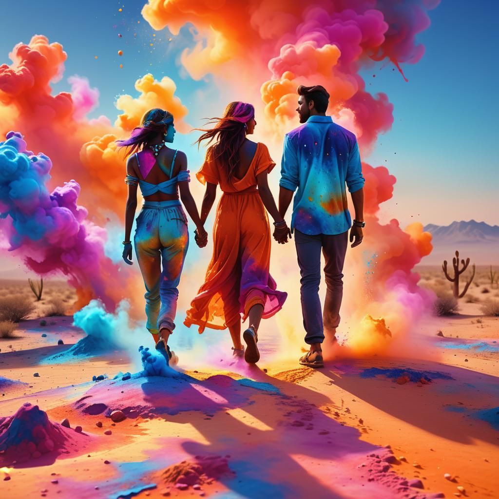 Crystal Couple in Desert Sunset: Fantasy Art