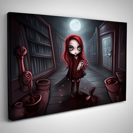 Kawaii Poltergeist Horror Art in Acrylic Style