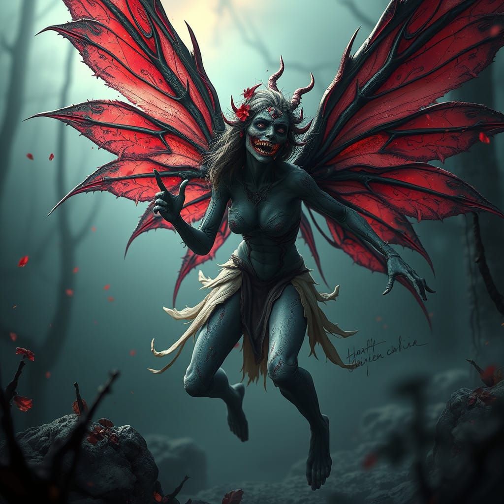 Ethereal Zombie Fairy in Dreamlike Fantasy Realm