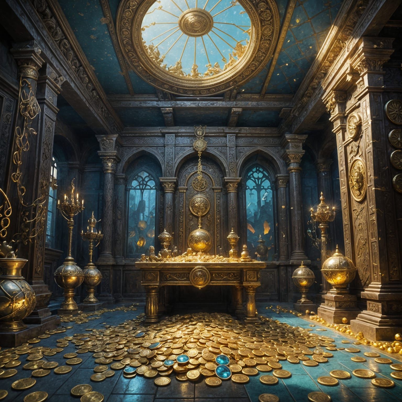 Treasure Hoard in Ancient Vault, Fantasy Concept Art