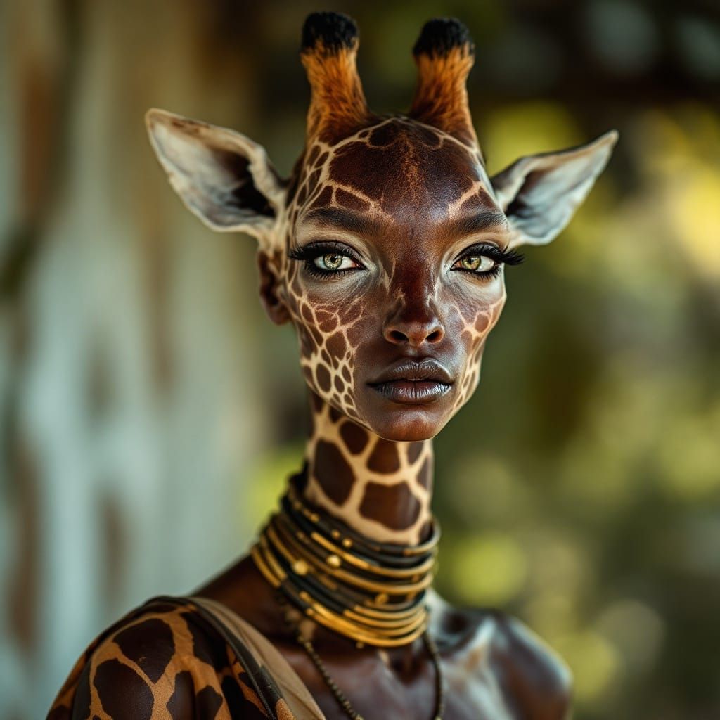 Giraffe Woman in Elegant Portraiture