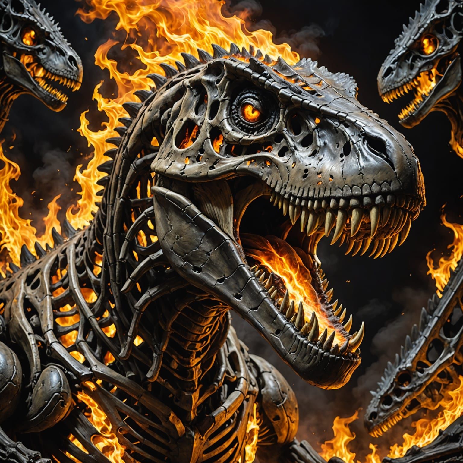 Flaming T-Rex Skeleton Illustration