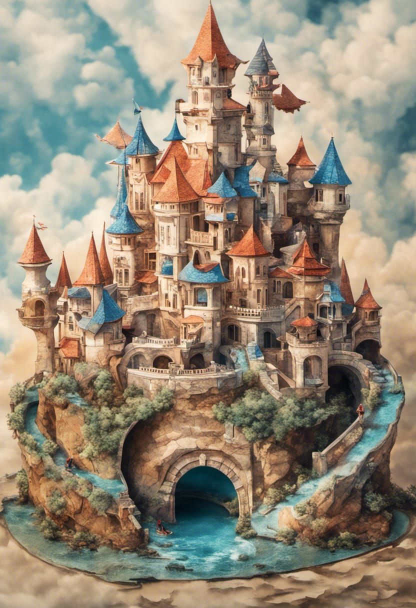 Fantasy Origami Castle in Wonderland Paper Diorama