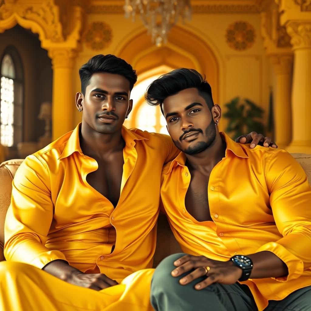 Indian Men in Yellow Silk, Digital Painting