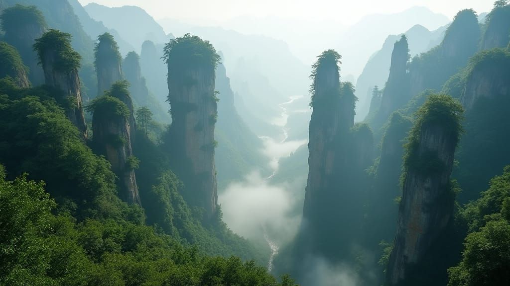 Zhangjiajie National Park: Sandstone Pillars in Mist