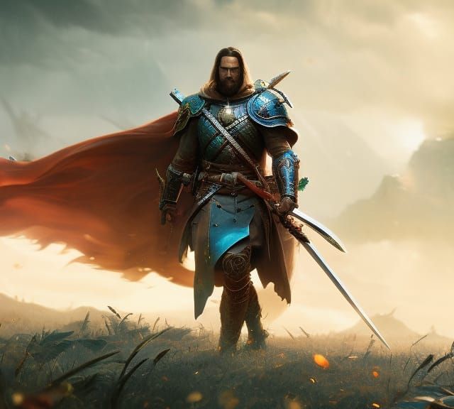 Elder Knight Battlefield View as Watercolor Portrait