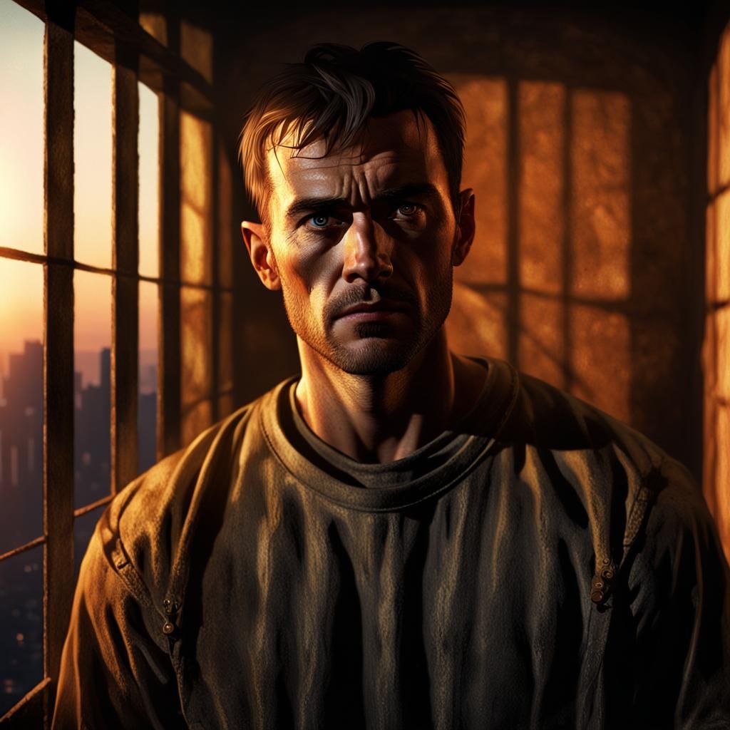 Hyperrealistic Concept Art of a Prisoner's Determined Gaze