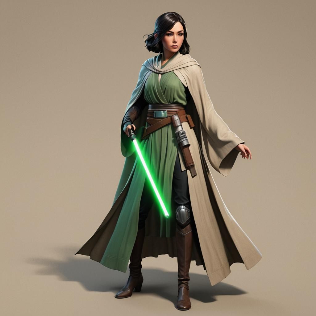 Young Jedi Knight with Green Lightsaber in Anime Style