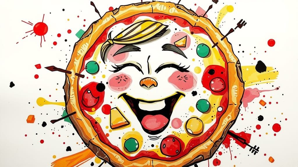 Laughing Pizza in Mixed Media Collage Art