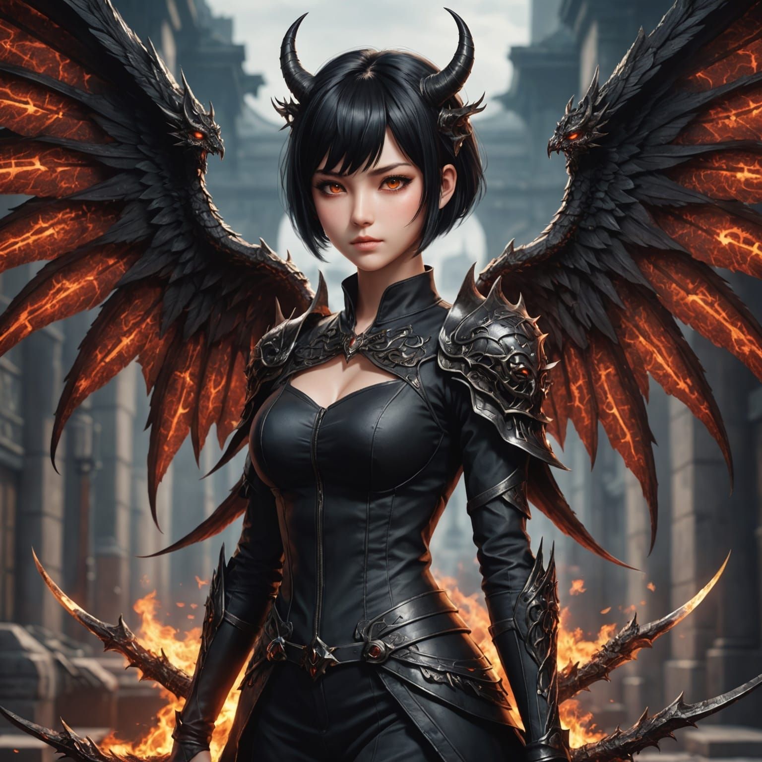 Anime Devil Woman with Demon Wings