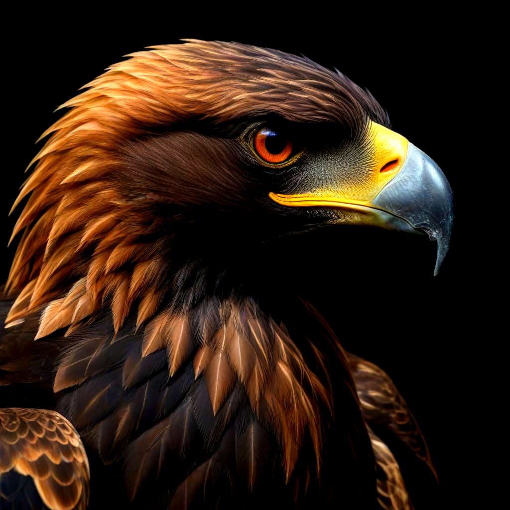 Ethereal Golden Eagle Silhouette with Cobalt Eyes