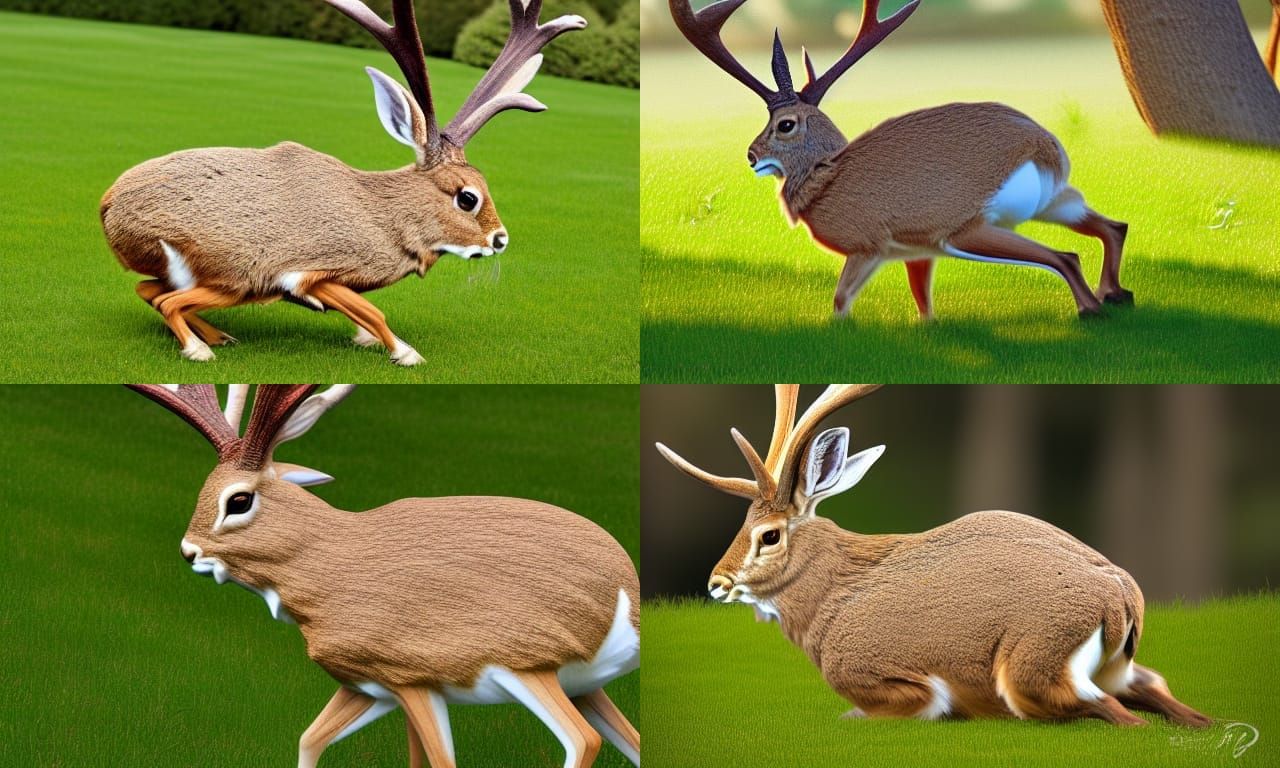 Jackalope Grazing in Versailles Gardens: Photorealistic Imag...
