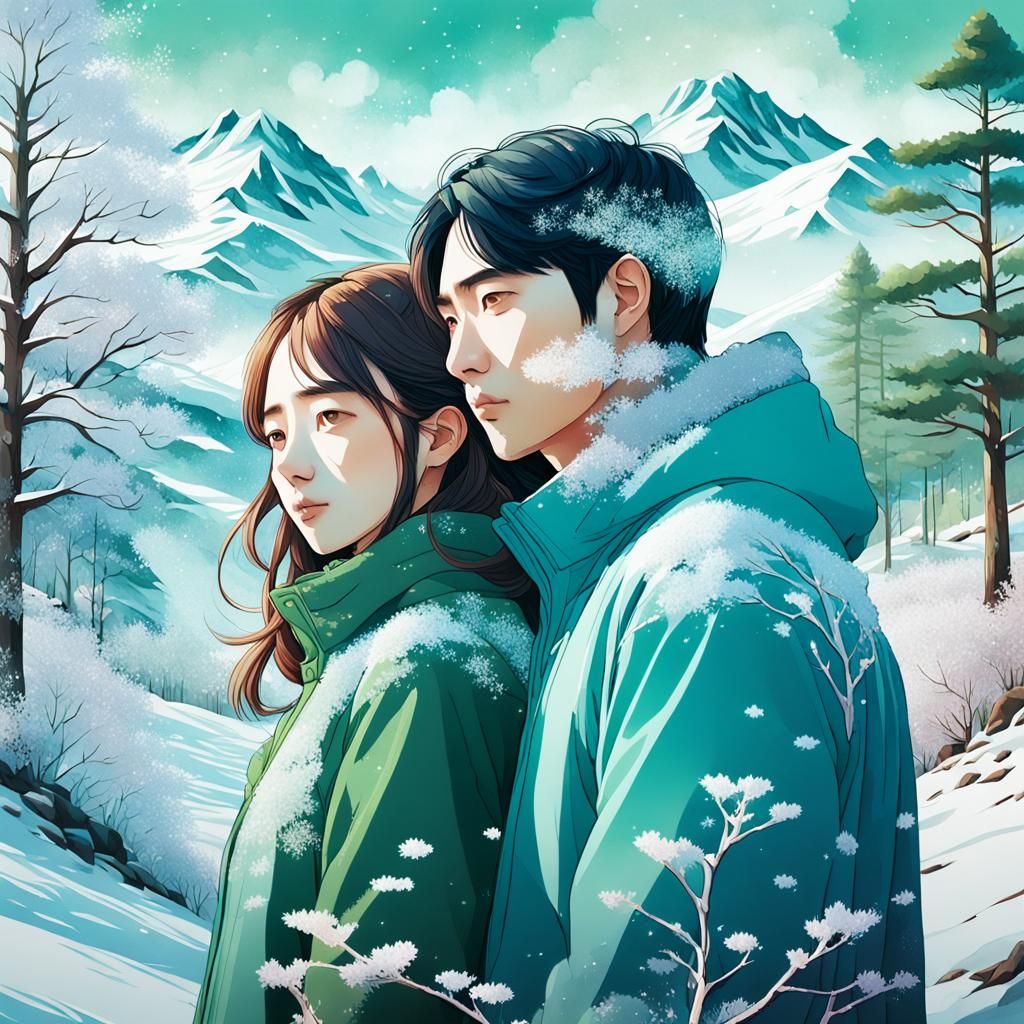 Winter and Spring Couple in Double Exposure Portrait