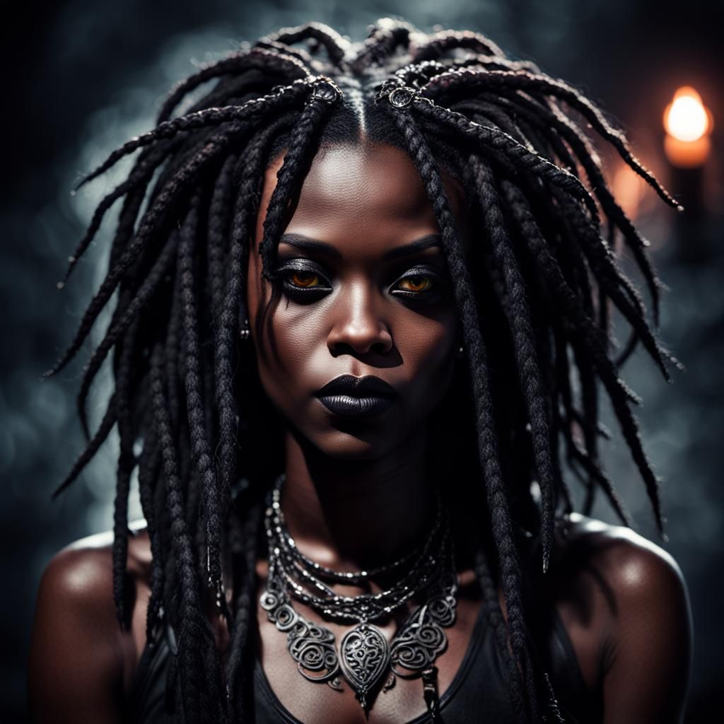 Gothic Vampire: Hyperrealistic African American Woman Portra...