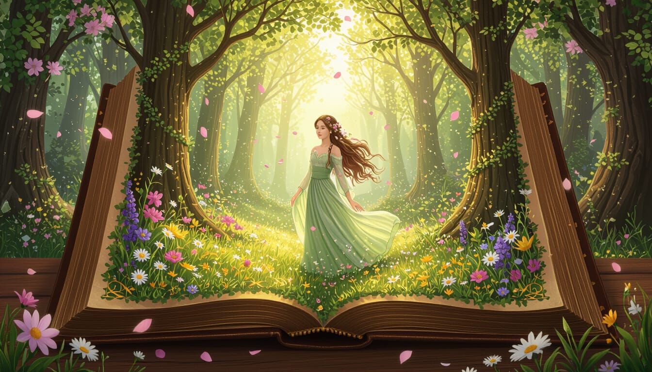 Magical Forest Blooms From Ancient Book, Spring Personified