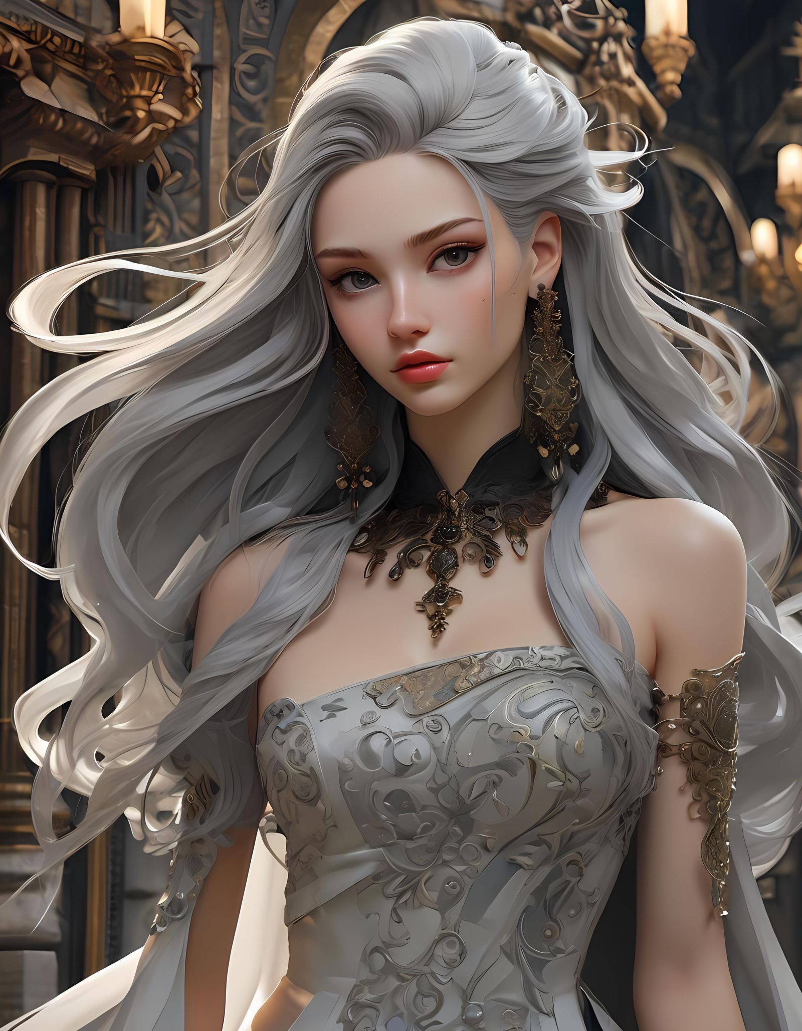 Anime Woman with Baroque Architecture in Digital Art
