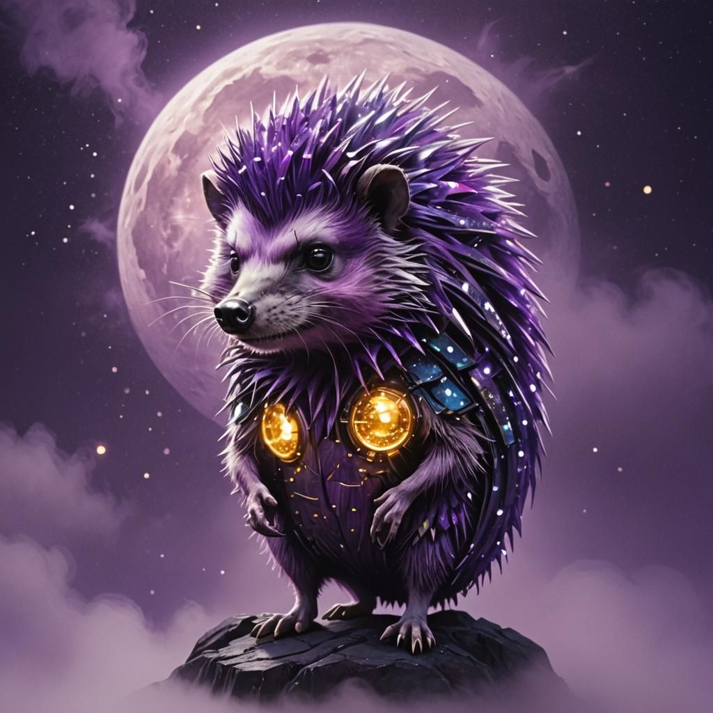 Cyberpunk Hedgehog in Shimmering Purple Mist