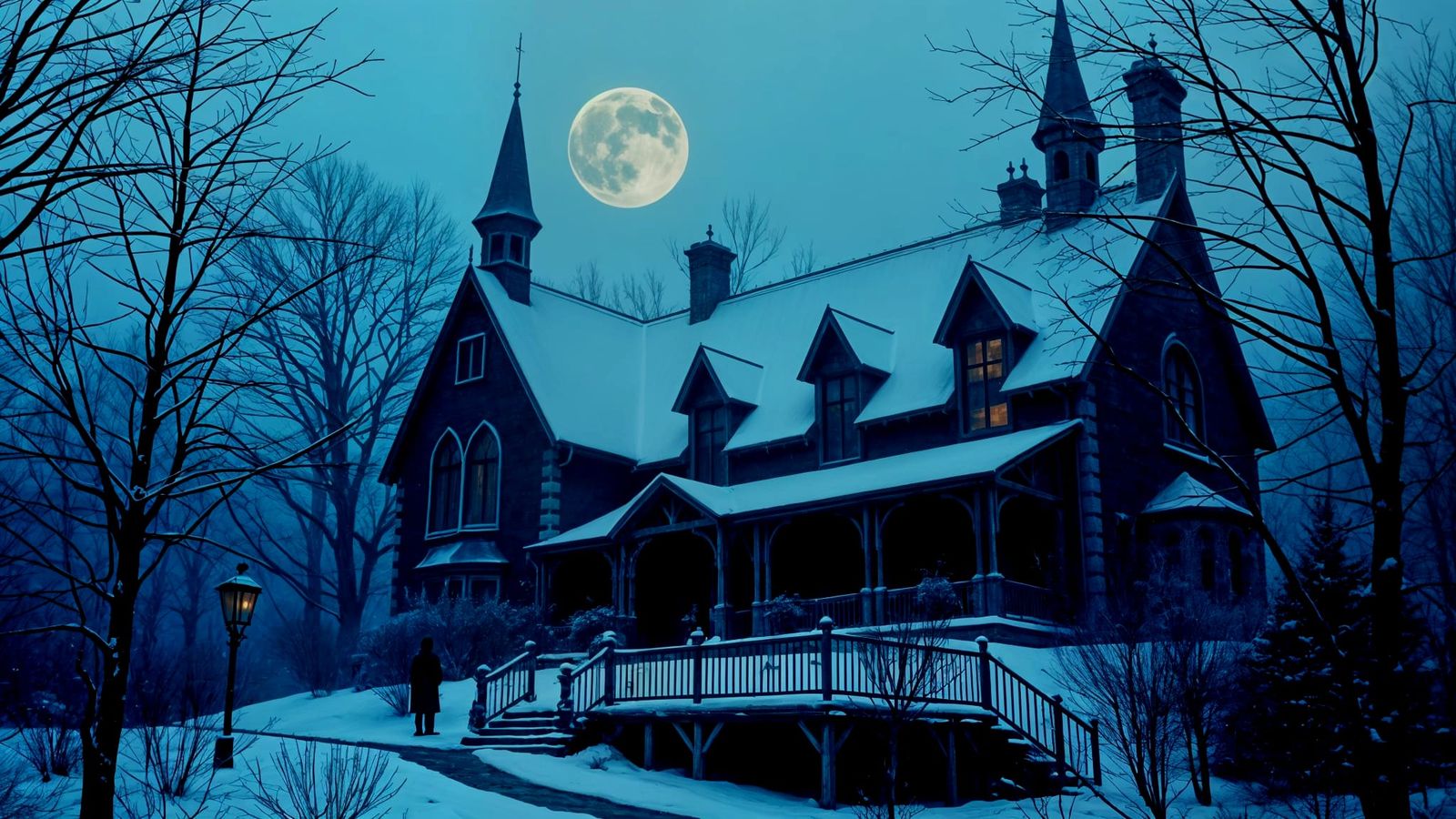 Eldritch Art Deco House in the Snow