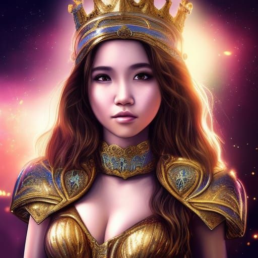 Fantasy Woman in Armor with Golden Crown