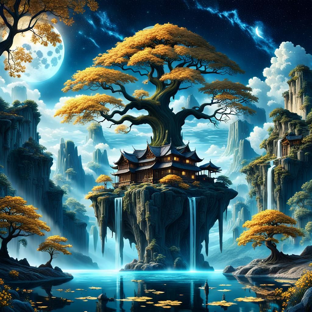 Floating Island with Luminous Tree: Ethereal Concept Art