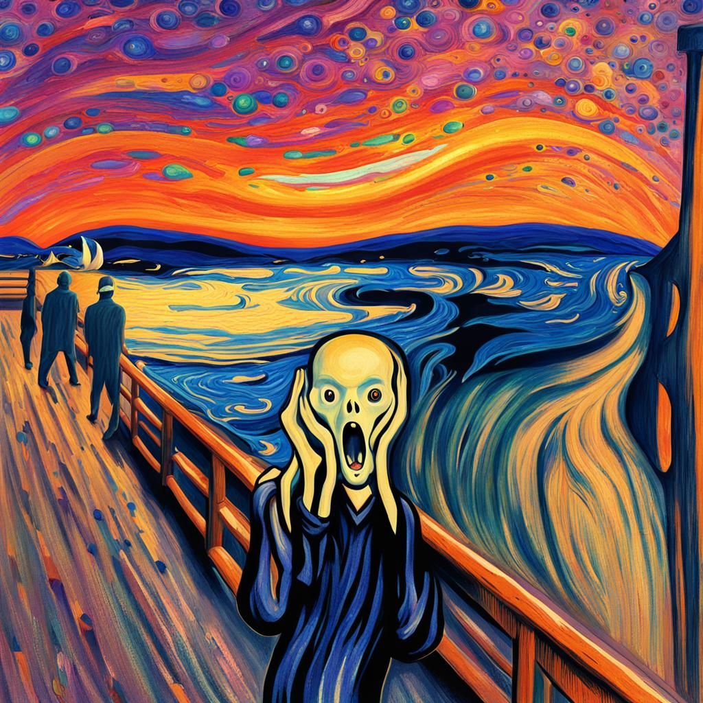 Edvard Munch Scream in Pointillist Pastel Style