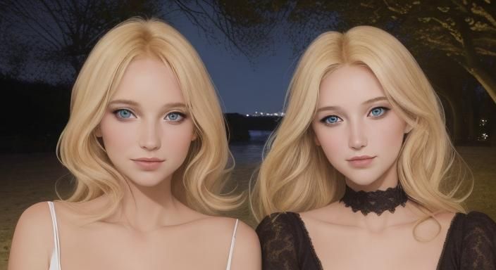 Blonde Women Gaze Under Scarlet Moon