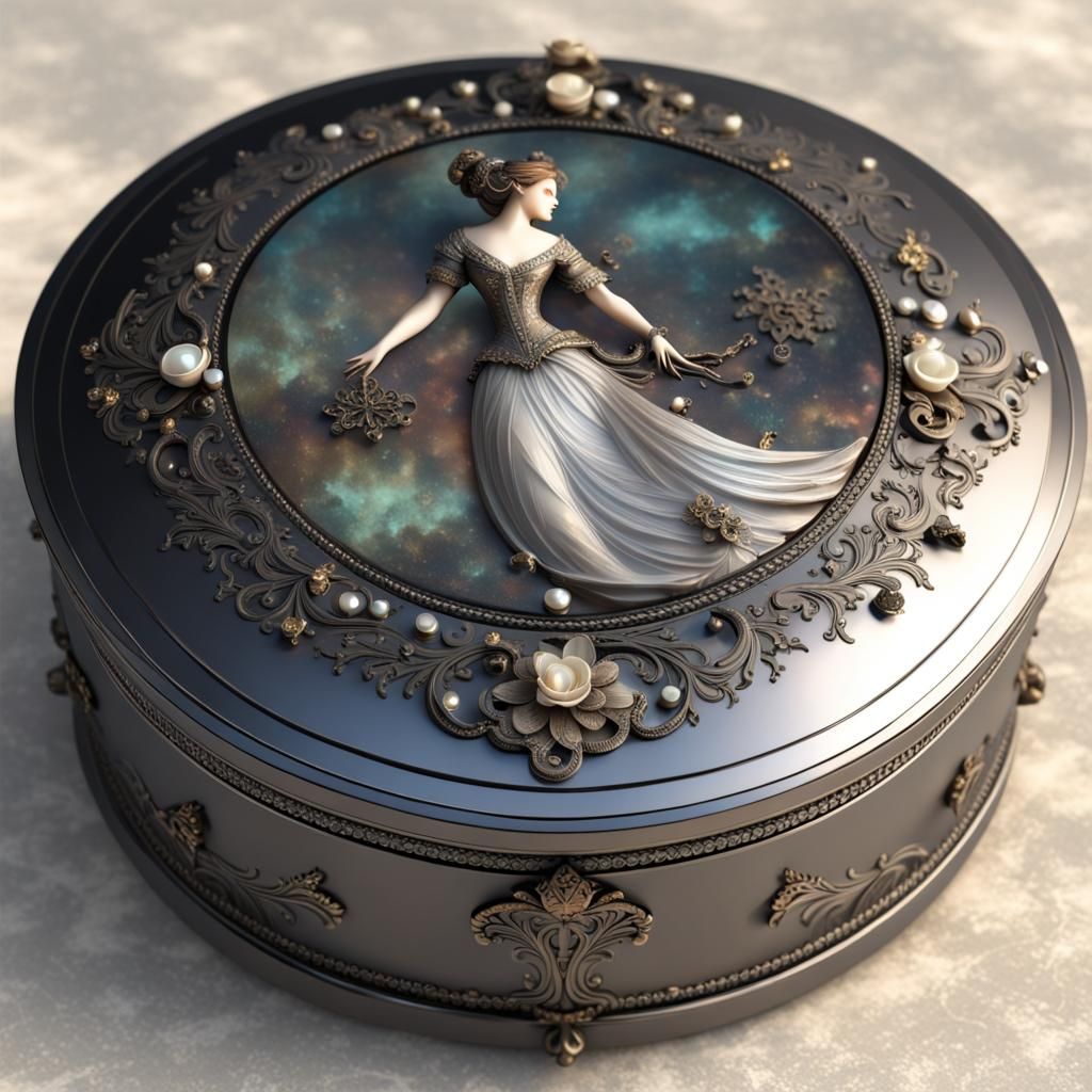 Intricate Music Box with Metal Dancer, Digital Matte Paintin...
