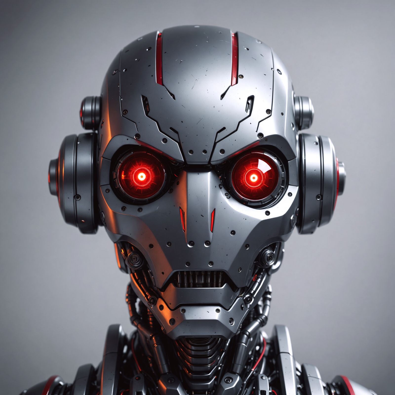 Angry Metallic Robot with Glowing Eyes, Hyperrealistic