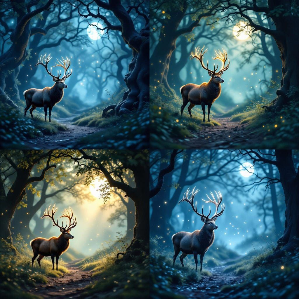 Majestic Stag with Glowing Antlers in Enchanted Forest
