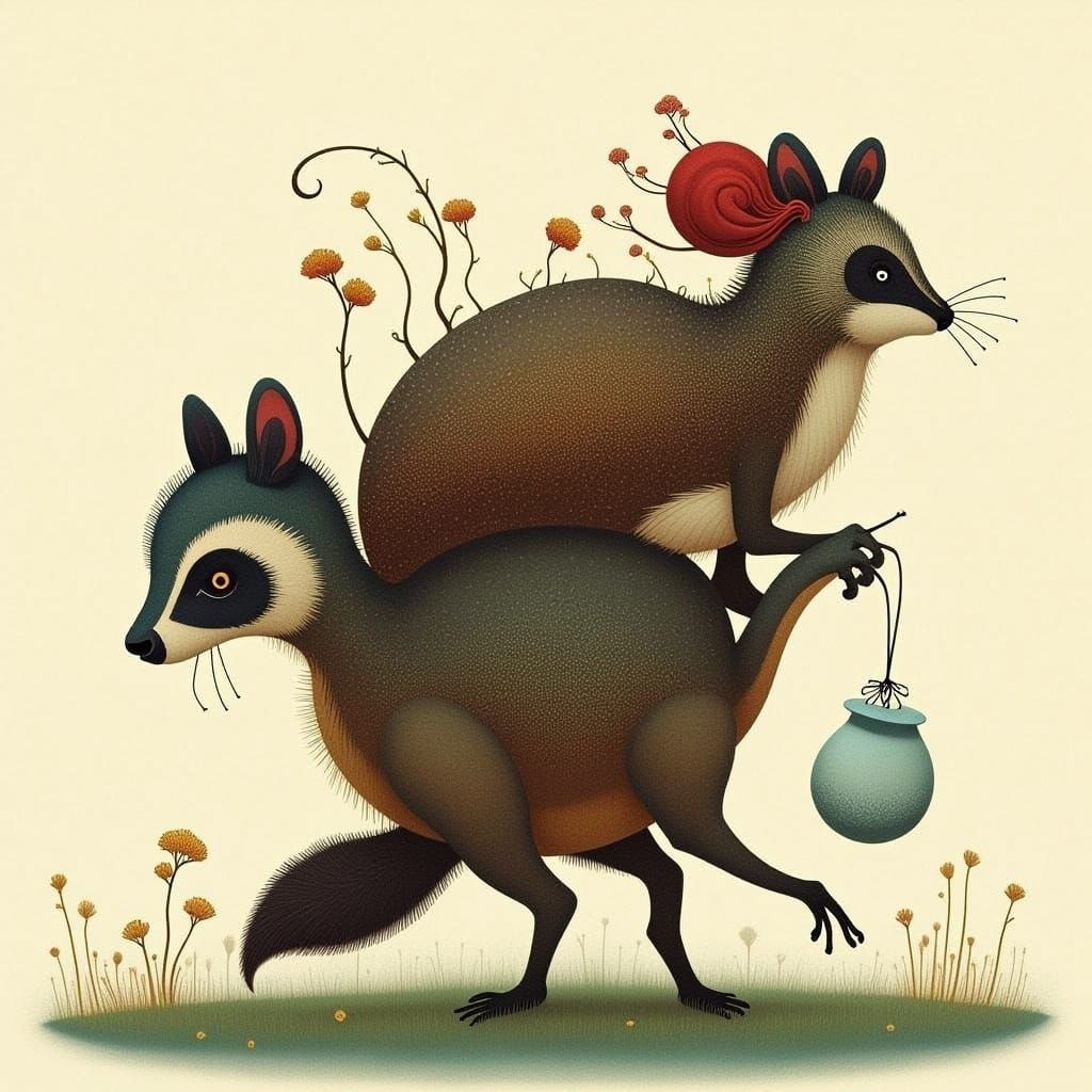 Raccoon Scavenging for Food in Garbage