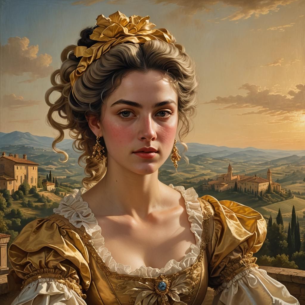 Rococo Portrait of Italian Woman in Traditional Dress