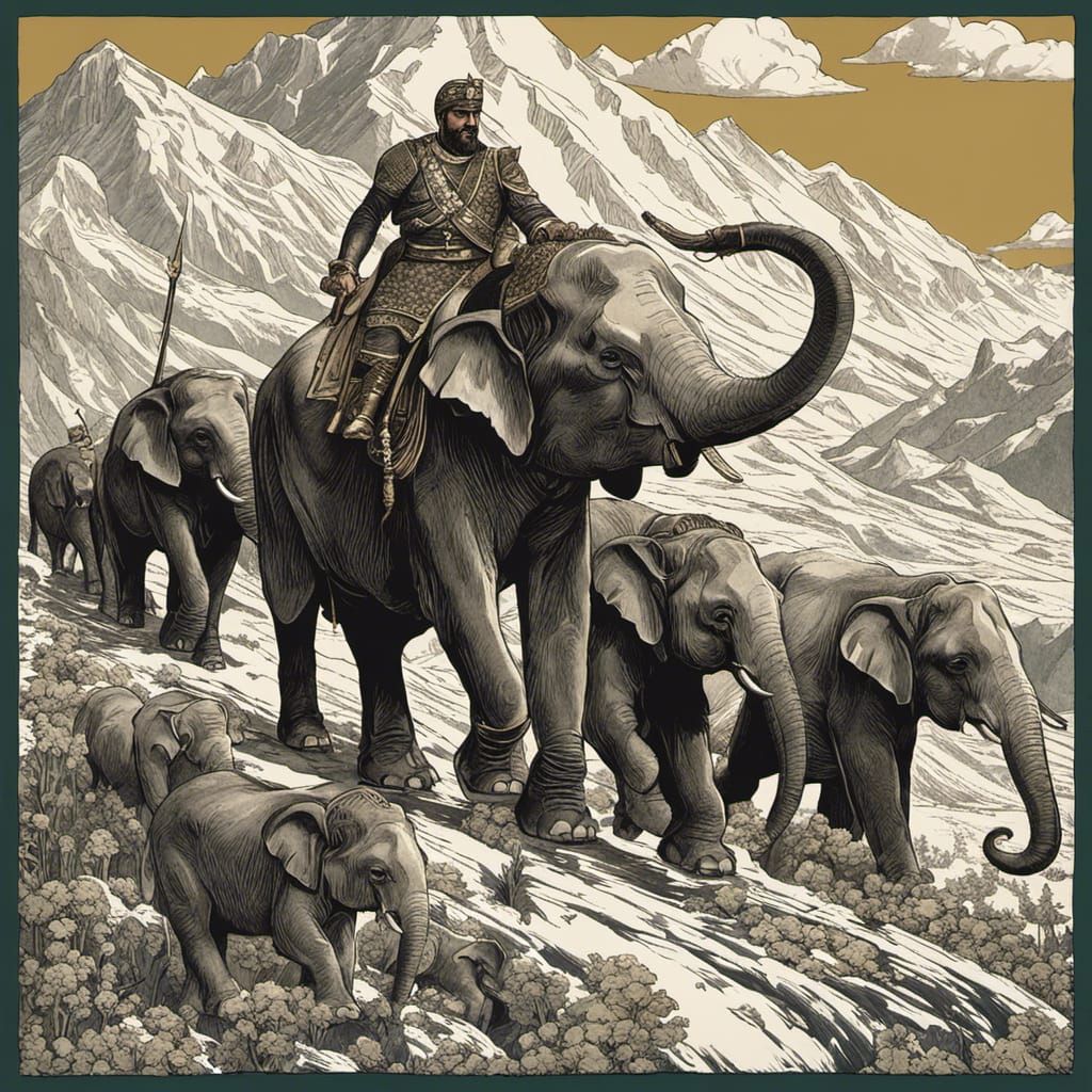 Hannibal crossing the Alps with his elephants