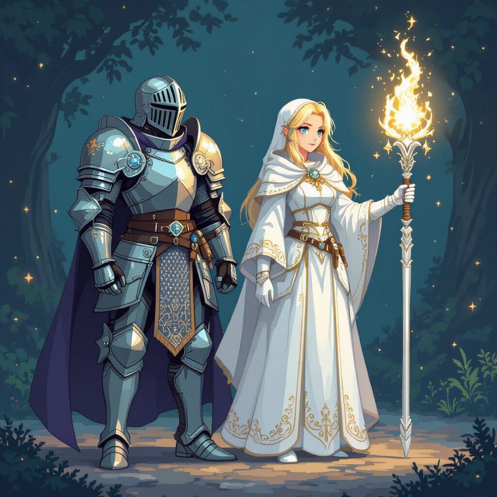 Knight and White Mage in Nintendo DS RPG Style