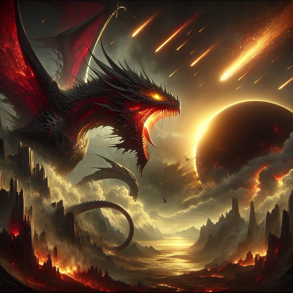 Ominous Red Dragon Roaring During Solar Eclipse