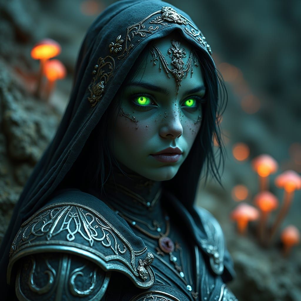 Majestic Drow Warrior in Elven Armor, Halo of Ethereal Light