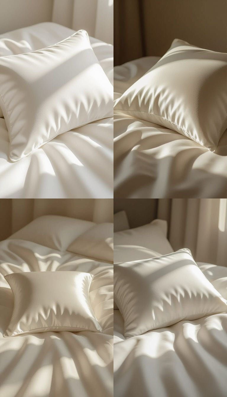 Hyperrealistic Macro View of White Silk Pillow with Shadow