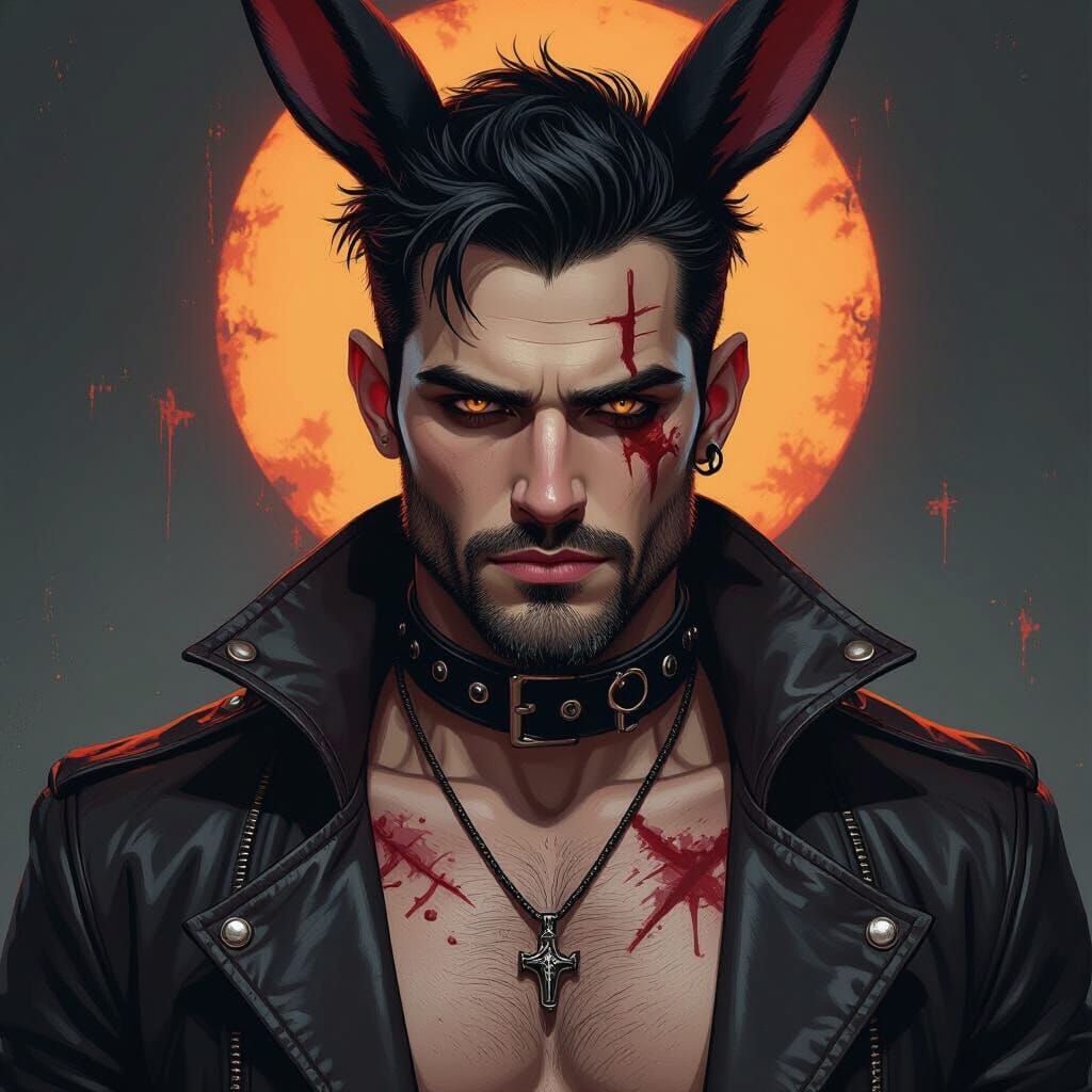 Gritty Vampire with Rabbit Mask Silhouette in Dark Fantasy S...