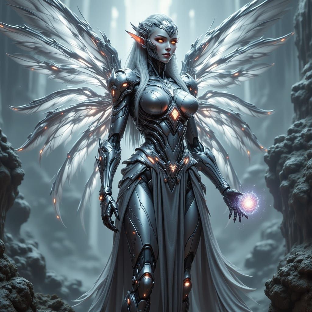 Elven Cyborg and Dwarven Mech Pilot in Futuristic Forest