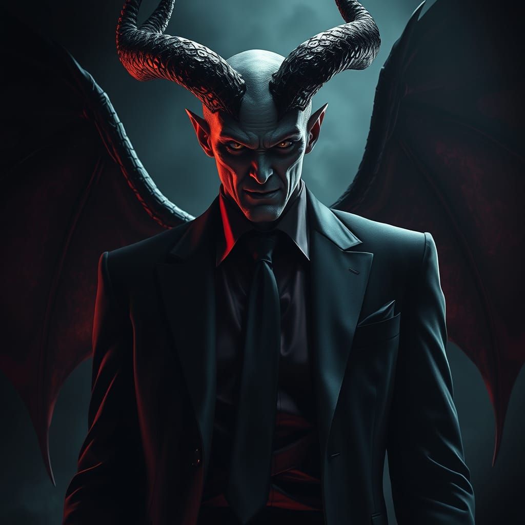 Gothic Lucifer Figure in Dark, High-Contrast Lighting