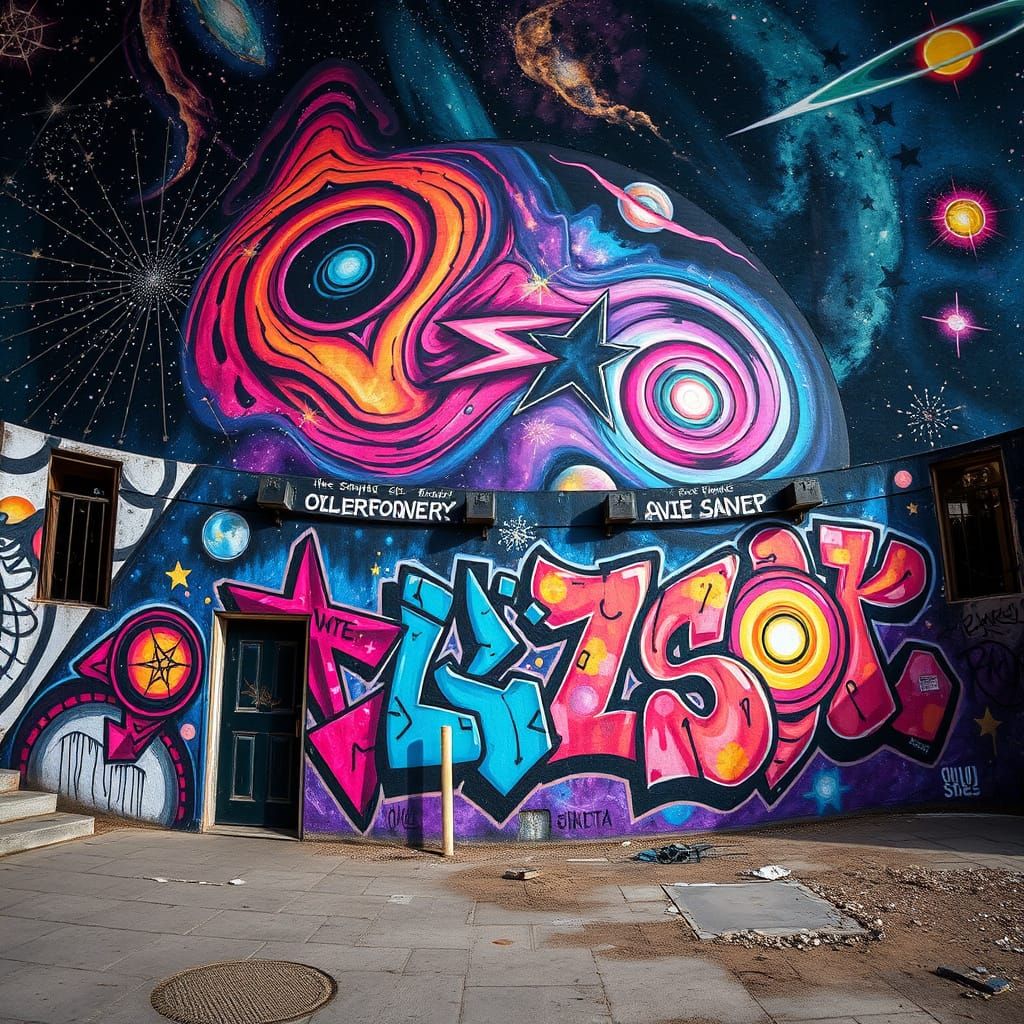 Cosmic Graffiti Mural on Abandoned Observatory