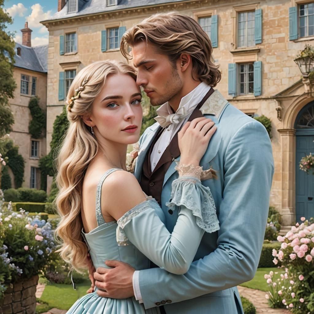 Regency Romance Book Cover with Embracing Couple