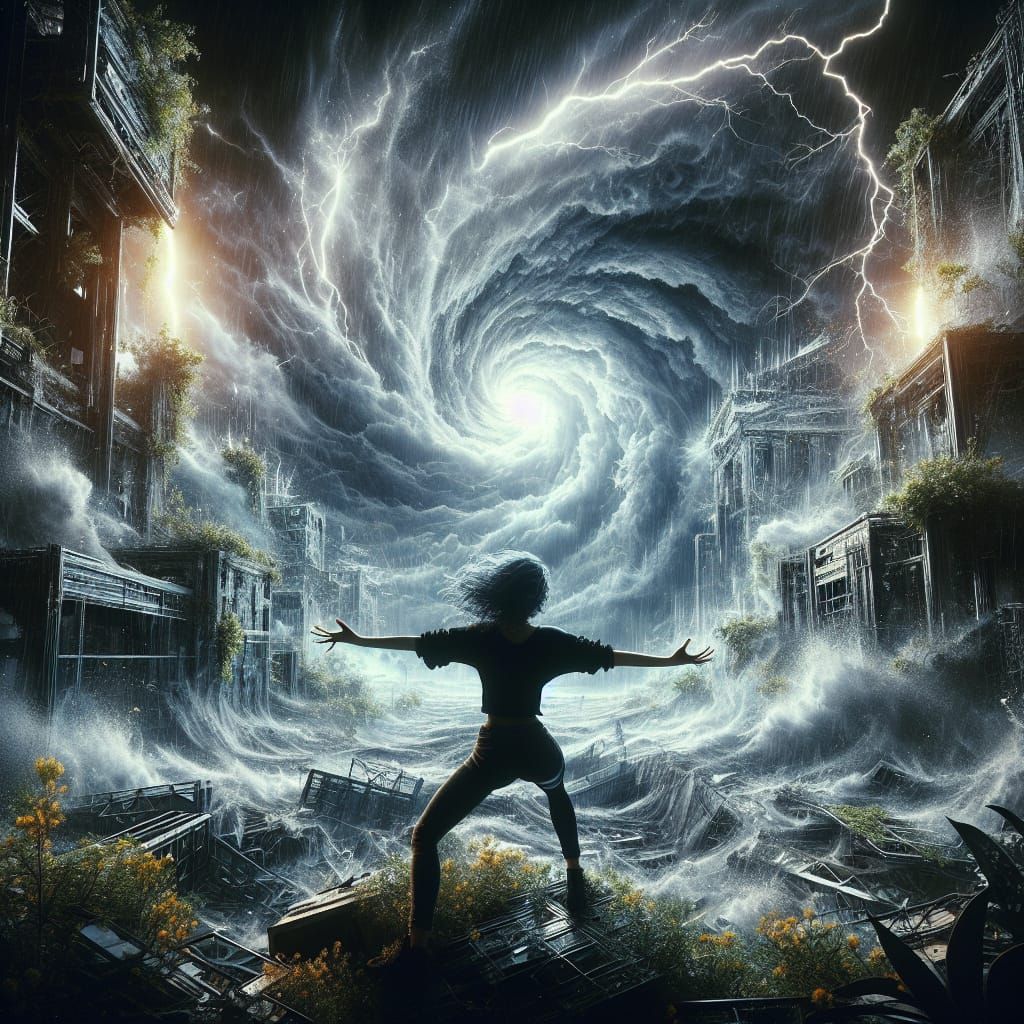 Woman Embracing Chaos in Naturepunk Style