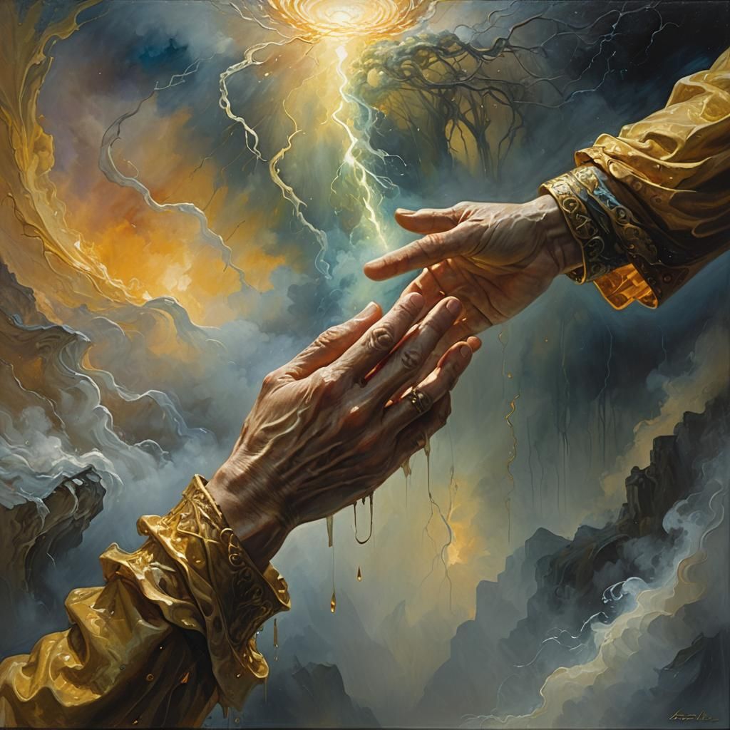 Mysterious Hand Reaching Out in Oil Painting