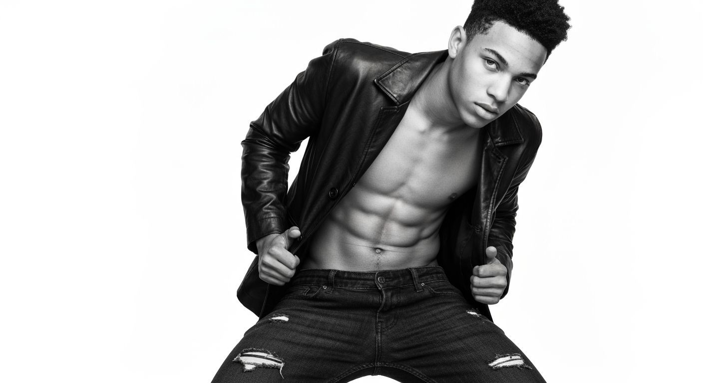 Grayscale Portrait of Young Bodybuilder in Photorealistic St...