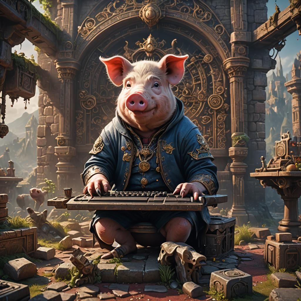 Pig Typing: Detailed Matte Painting in 8K