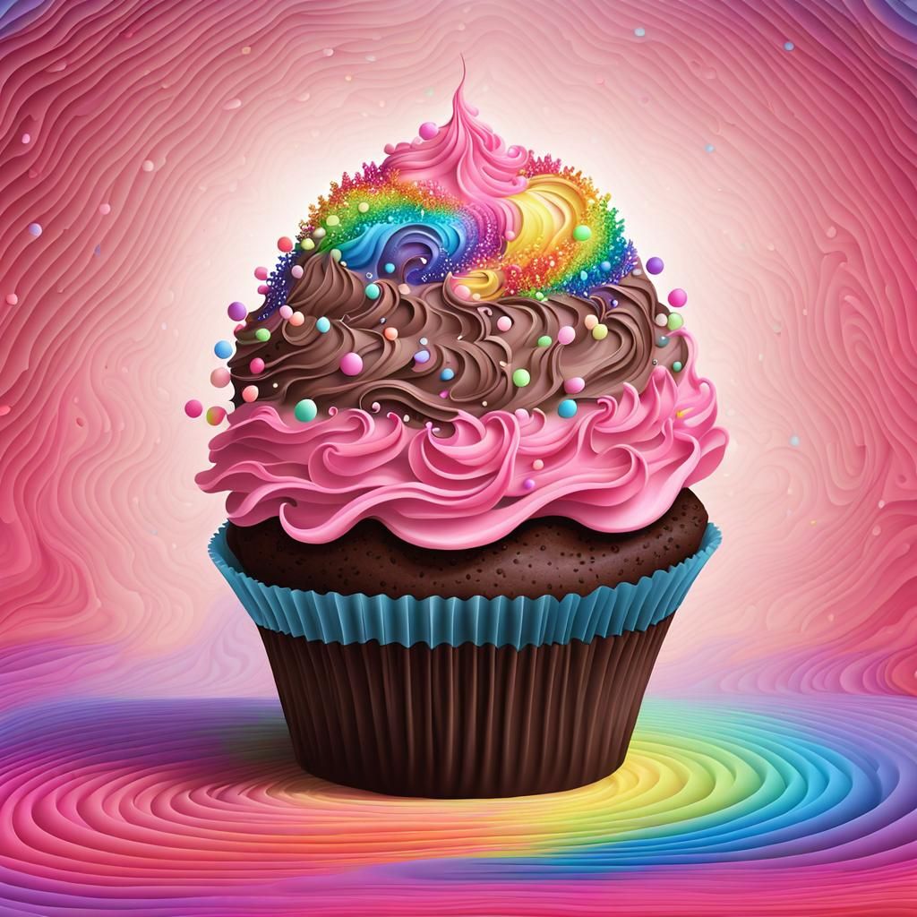 Chocolate Cupcake with Pink Frosting: Abstract Digital Art