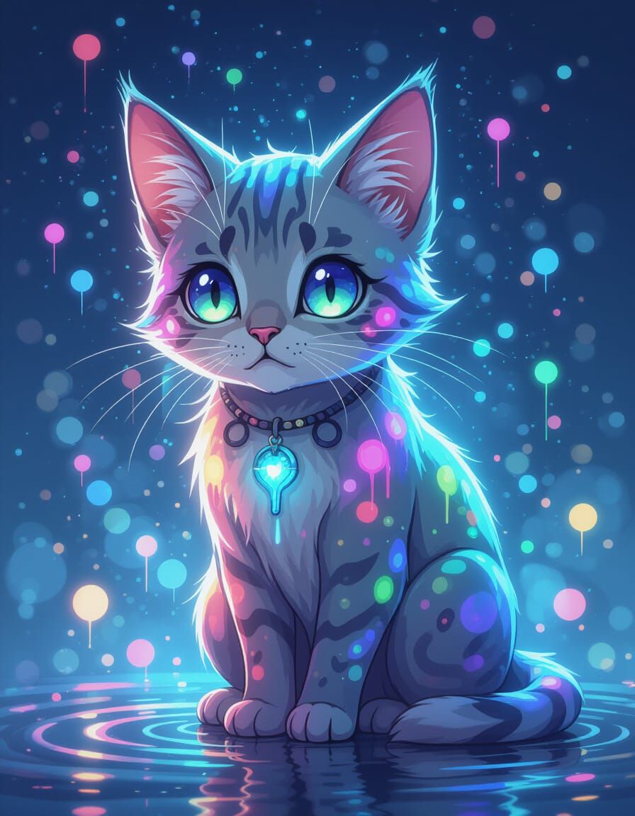 Bioluminescent Android Cat in Vibrant Colors