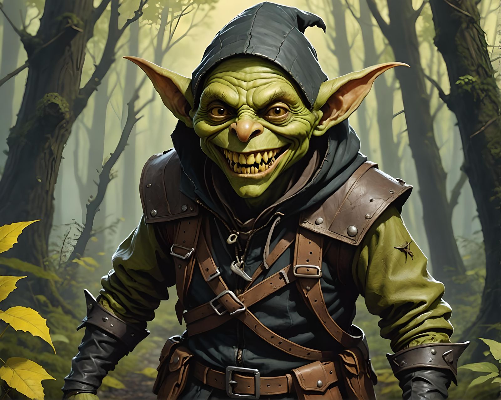 Mischievous Goblin Thief in Mystical Forest Illustration