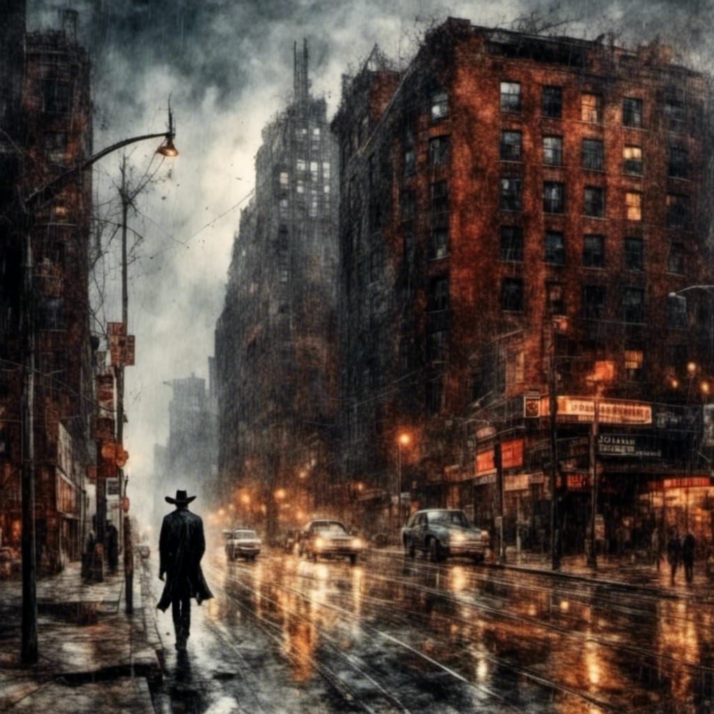 Futuristic Cowboy in Post-Apocalyptic Cityscape